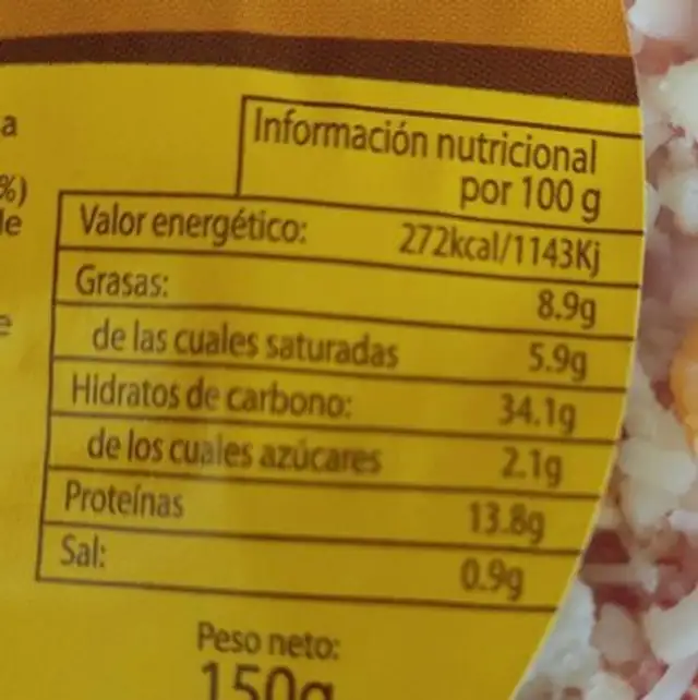 Pizzeta quesos nutrition facts table