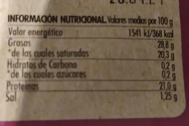 Xoven sin lactosa nutrition facts table