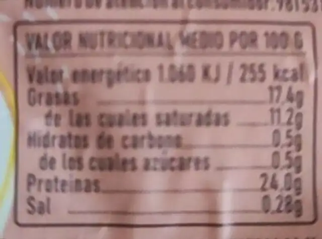 Queso gran Abade nutrition facts table