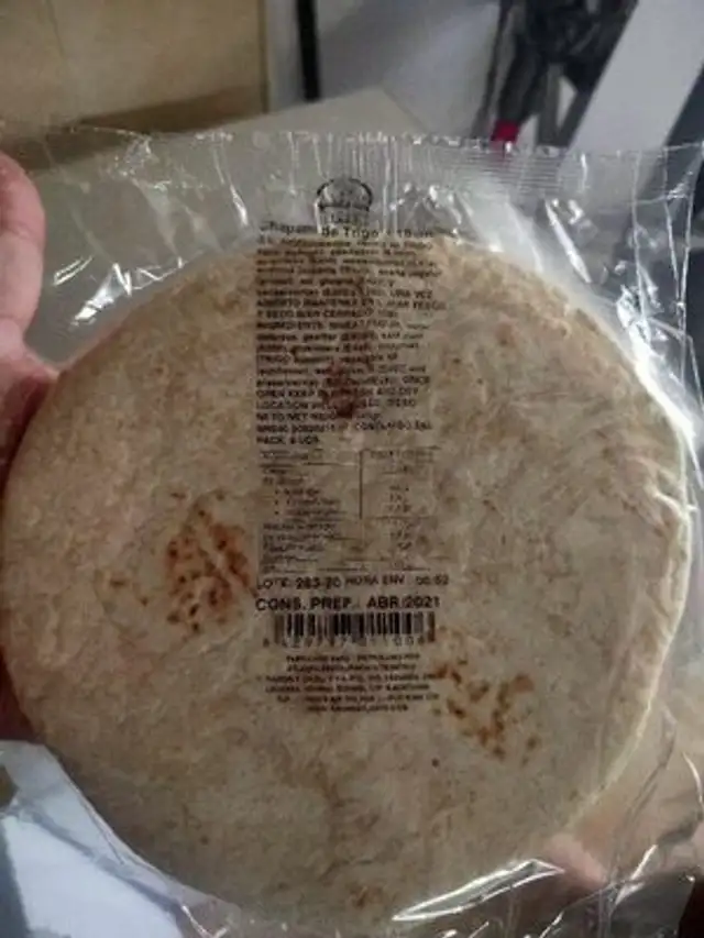Chapatti de trigo ingredients label