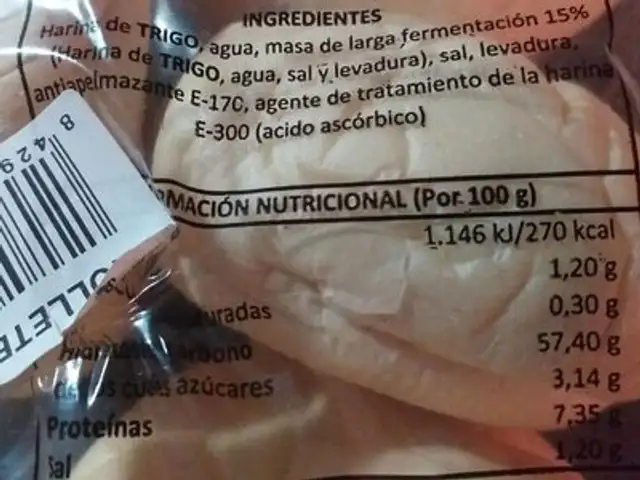 Mollete nutrition facts table