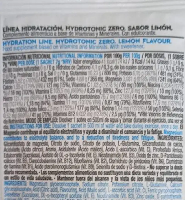 Hydro tonic nutrition facts table