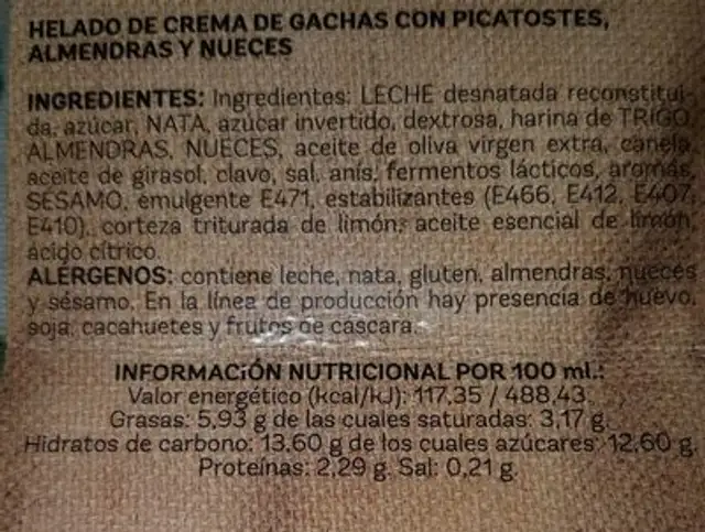Gachas caseras nutrition facts table