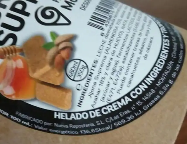 Helado turrón suprema nutrition facts table