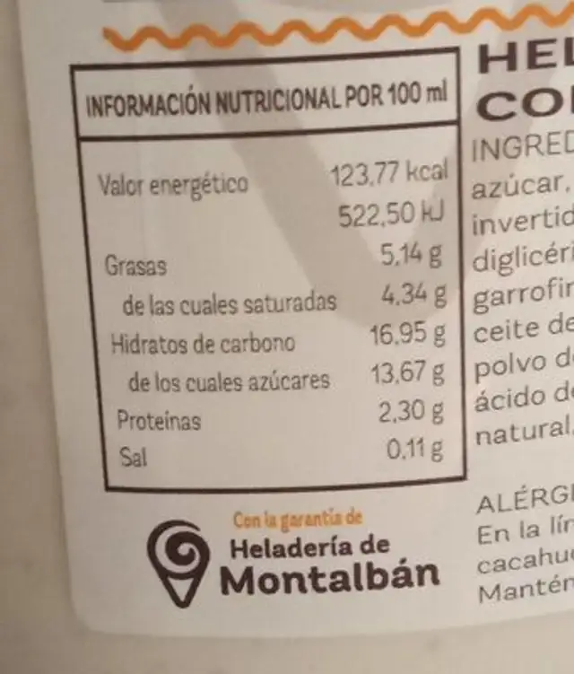 Helado black cookie nutrition facts table