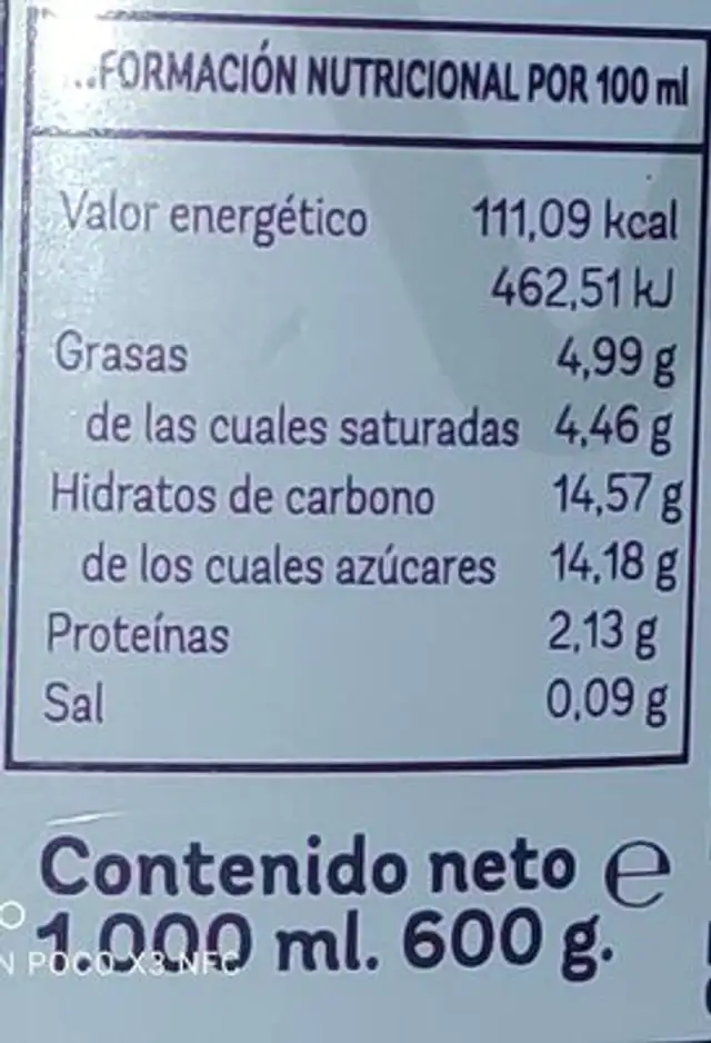 Helado Chocolate Pasión Dark nutrition facts table