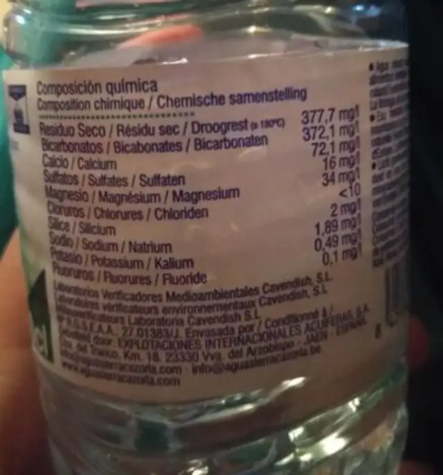 Agua mineral natural nutrition facts table