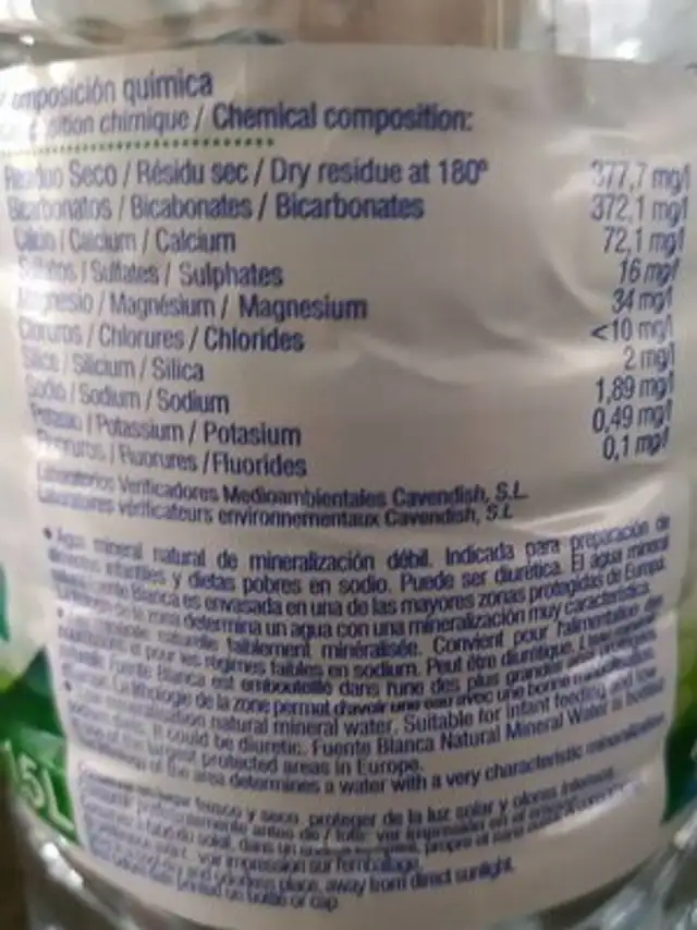 Fuente Blanca nutrition facts table