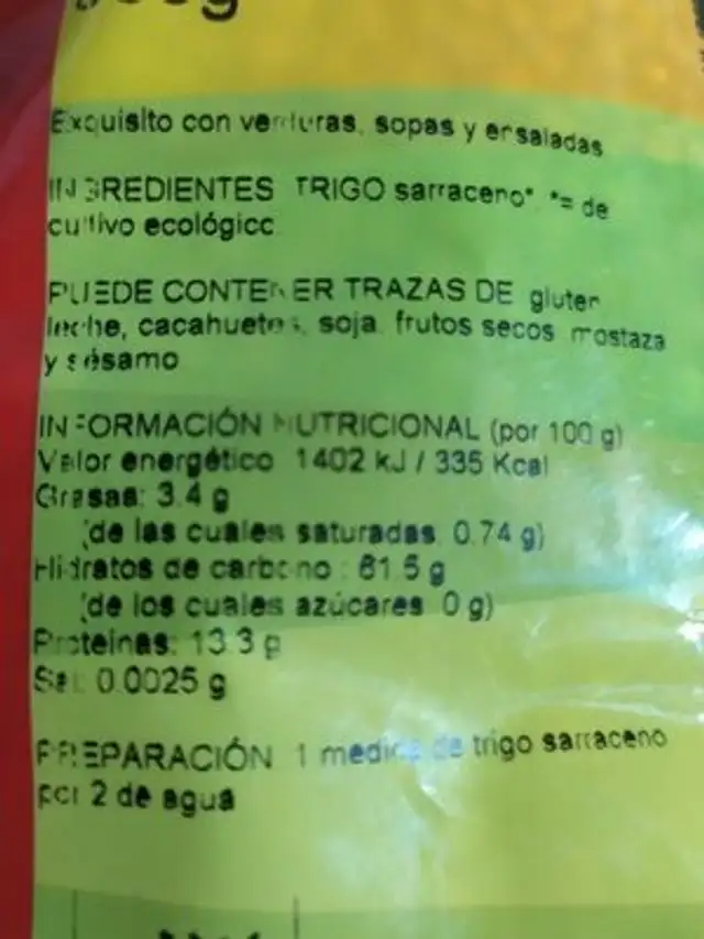 Trigo sarraceno nutrition facts table
