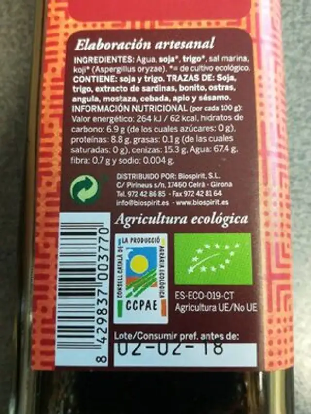 Shoyu nutrition facts table