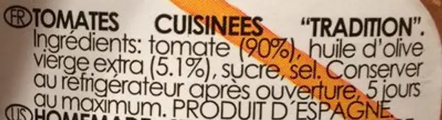 Plaza Del Sol Tomate Cuisinee Premium Bocale 290G ingredients label