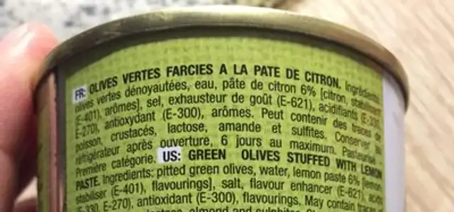 Olive Farcie Au Citron ingredients label