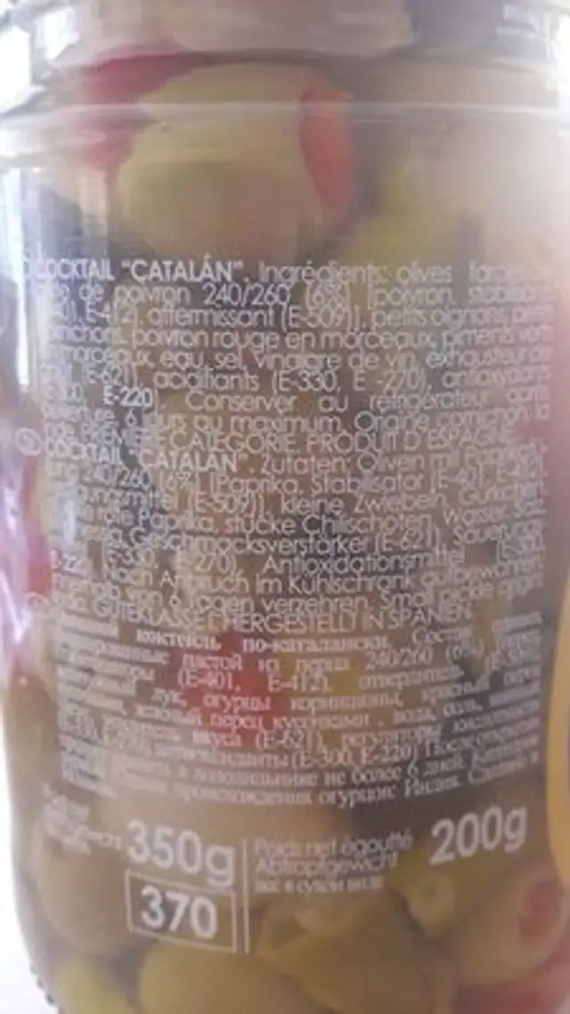 200G Cocktail Catalan Plaza Del Sol ingredients label