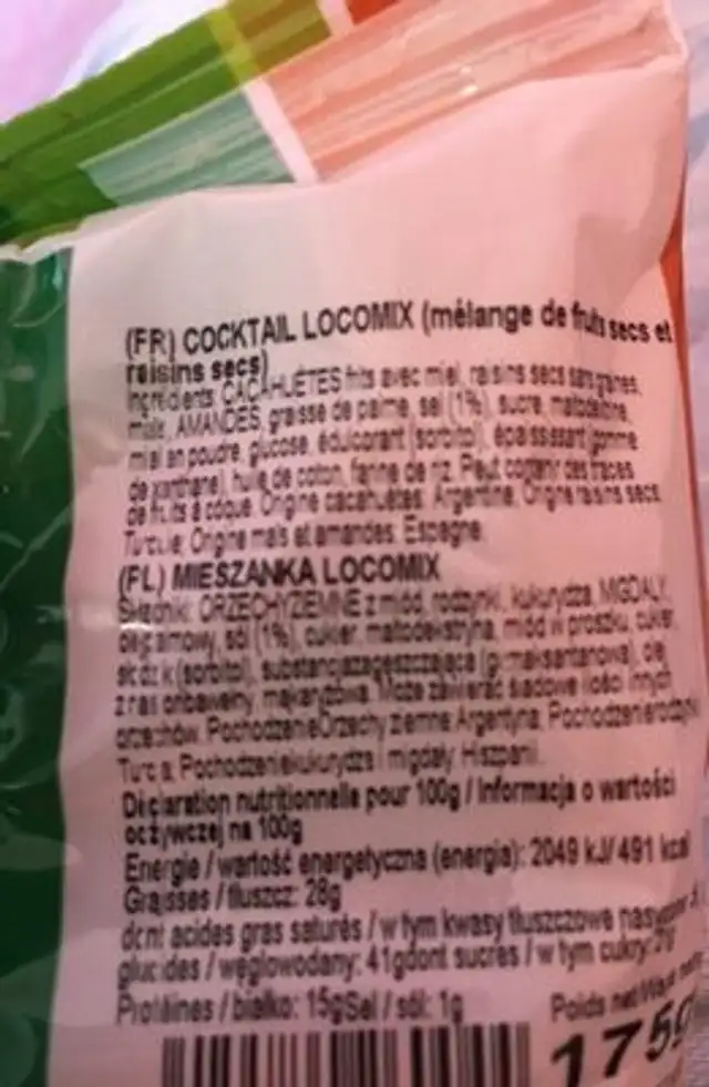 Loco mix nutrition facts table