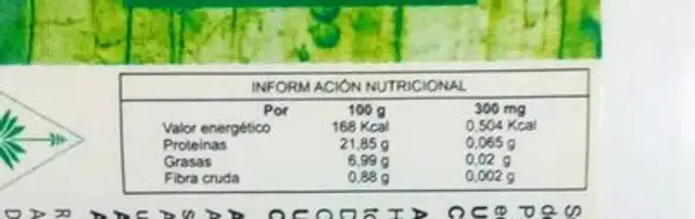 Aloe vera cápsulas nutrition facts table
