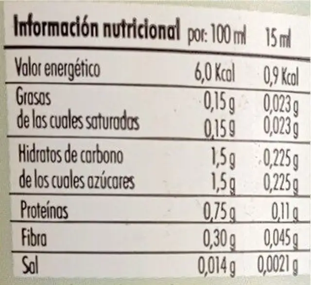 AloVeria drink nutrition facts table