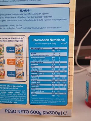 Nutriben 10 cereales nutrition facts table