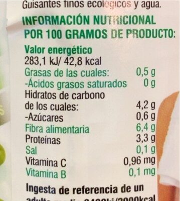Guisantes finis al natural nutrition facts table
