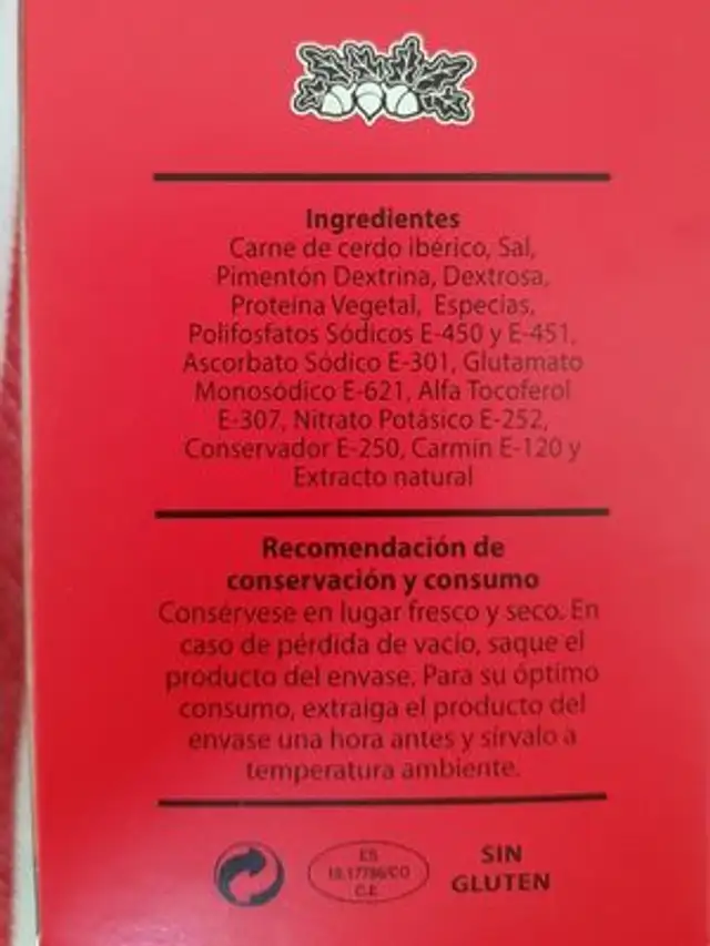 Chorizo ingredients label