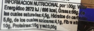 Avellanas tostadas nutrition facts table