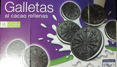 GALLETAS AL CACAO RELLENAS front packaging