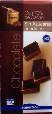 Chocolate negro sin azúcares añadidos con 70% cacao