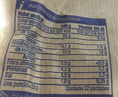 Patatas Fritas nutrition facts table