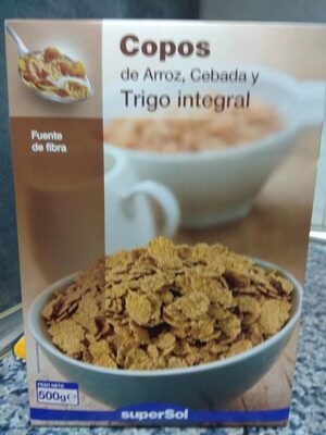 Copos de arroz, cebada y trigo integral