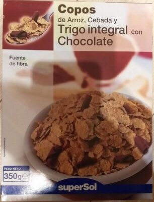 Copos de arroz, cebada y trigo integral con chocolate