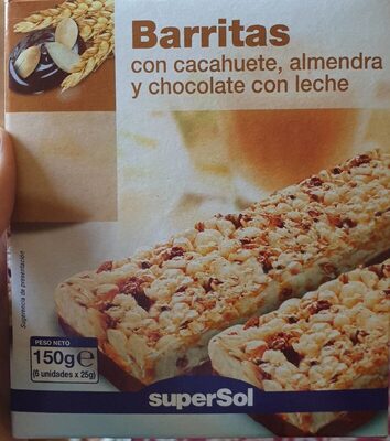 Barritas con cacahuete, almendra y chocolate con leche