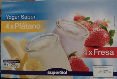 Yogur sabor plátano y fresa
