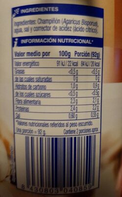 Champiñòn Laminado nutrition facts table
