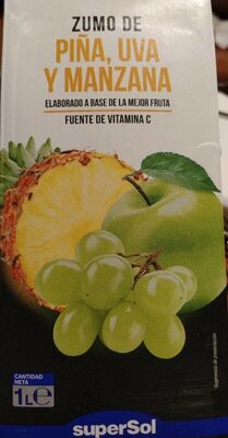 Zumo de piña, uva y manzana front packaging