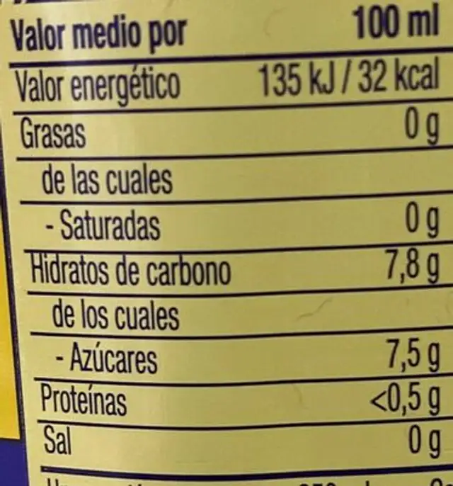 Sun Fresh Limón nutrition facts table