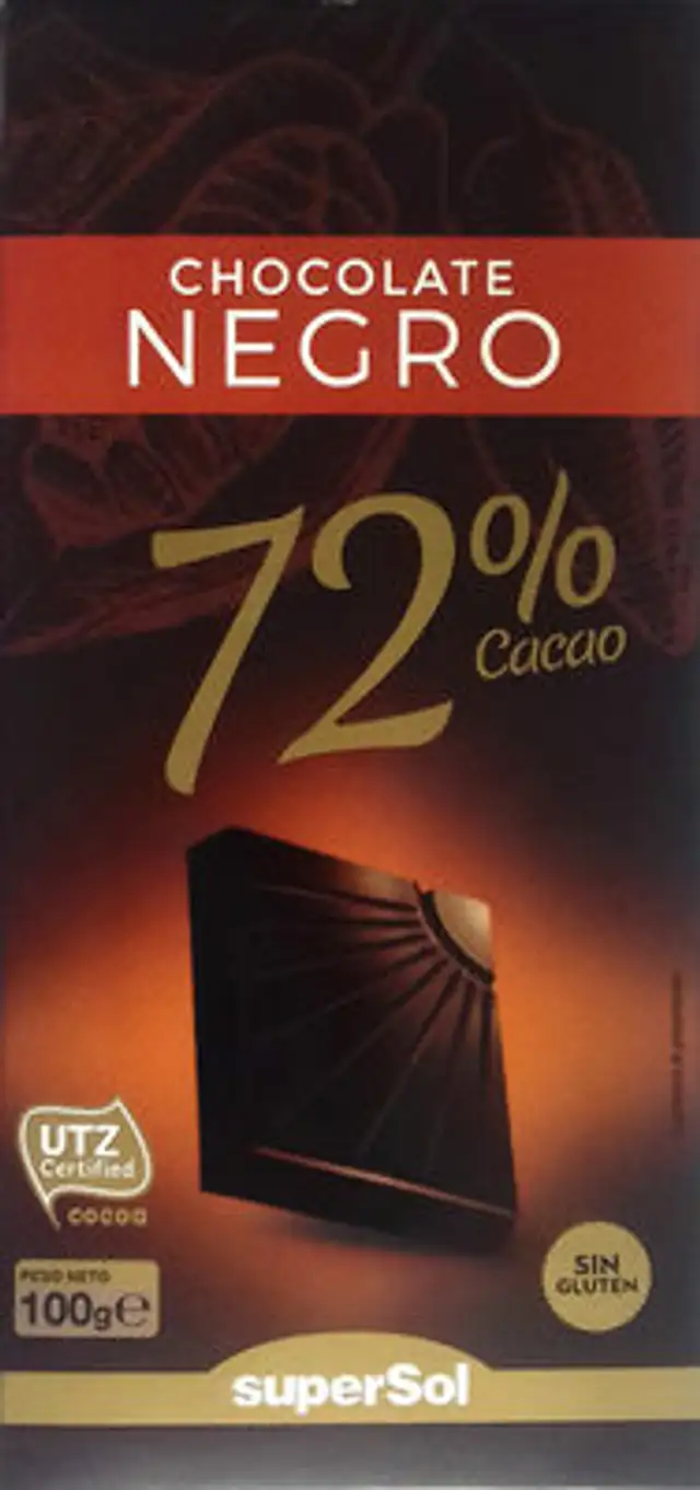 Chocolate negro 72% front packaging