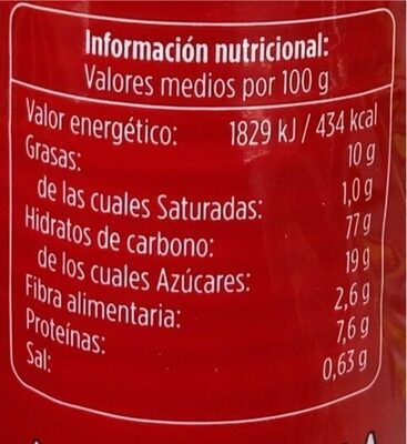 Galletas María nutrition facts table