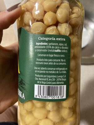 Garbanzos cocidos extra front packaging