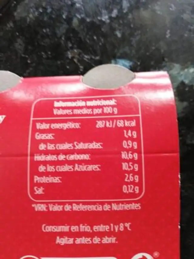 Aliactiv fresa nutrition facts table