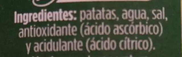 Patatas enteras cocidas ingredients label