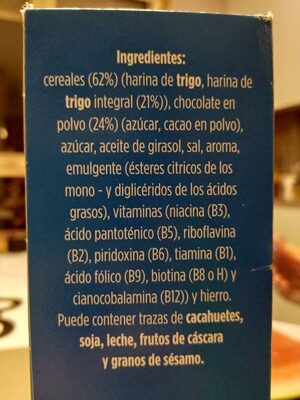 Copos de teigo chocolateados ingredients label