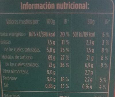 Copos de trugo integral con frutas nutrition facts table