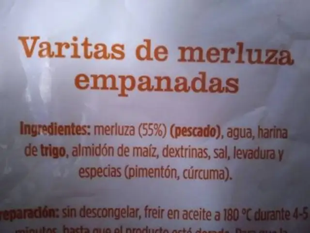 Varitas de merluza ingredients label