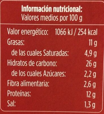 Pizza 4 quesos nutrition facts table