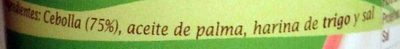 Cebolla frita crujiente ingredients label