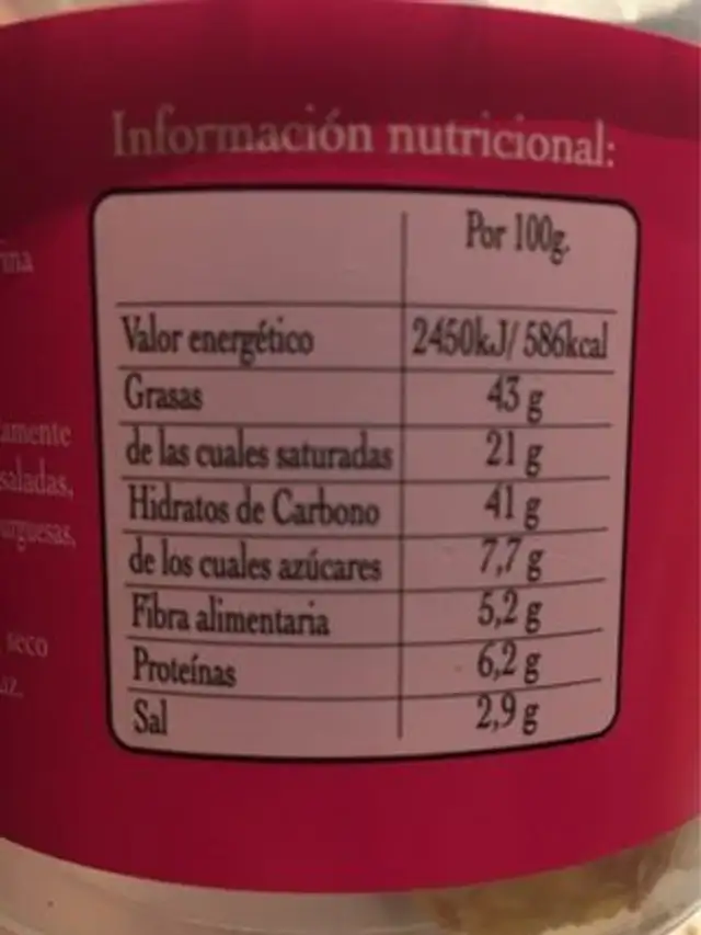 Cebolla Frita sabor bacon nutrition facts table