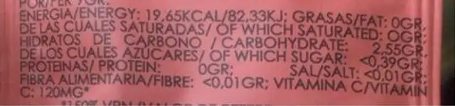Bebida de fruta concentrada nutrition facts table