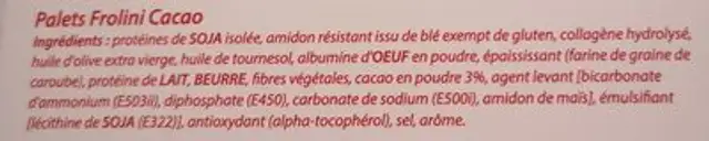 Palets frolini cacao ingredients label
