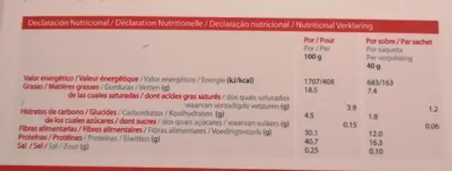 Palets frolini cacao nutrition facts table