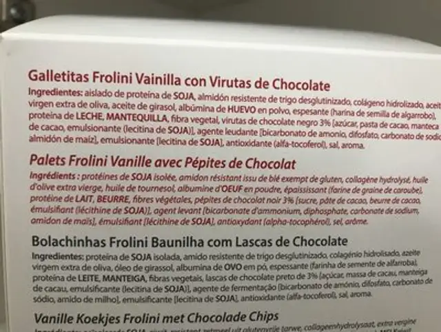 Galletitas Frolini Vainilla con Virutas de chocolate ingredients label