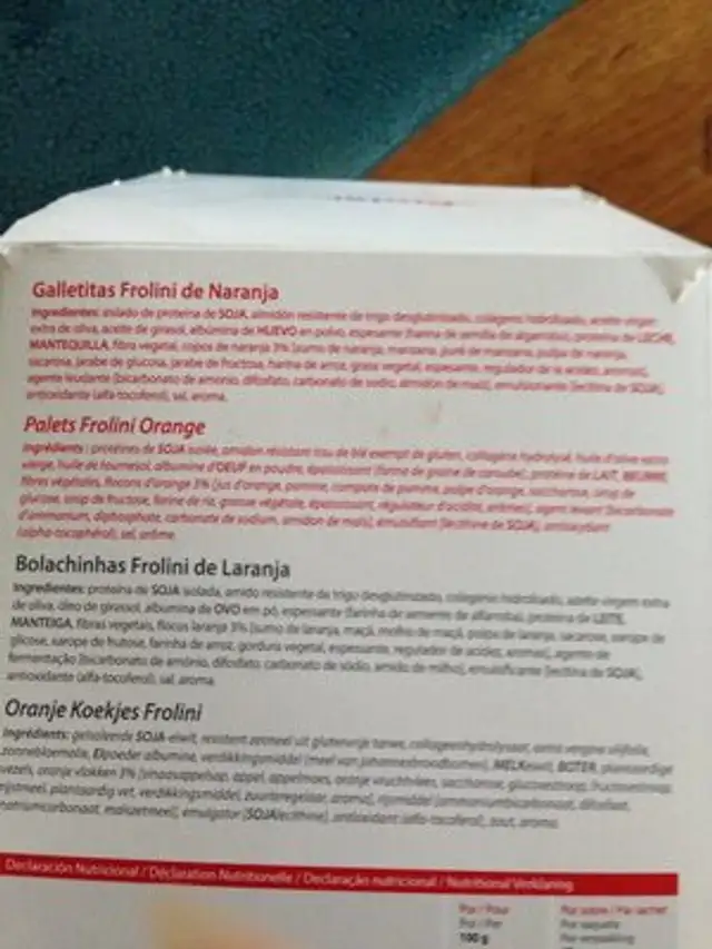 Palets frolini orange ingredients label